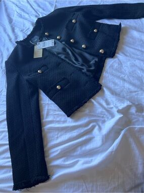 Mango Black Tweed Jacket with silver Buttons
